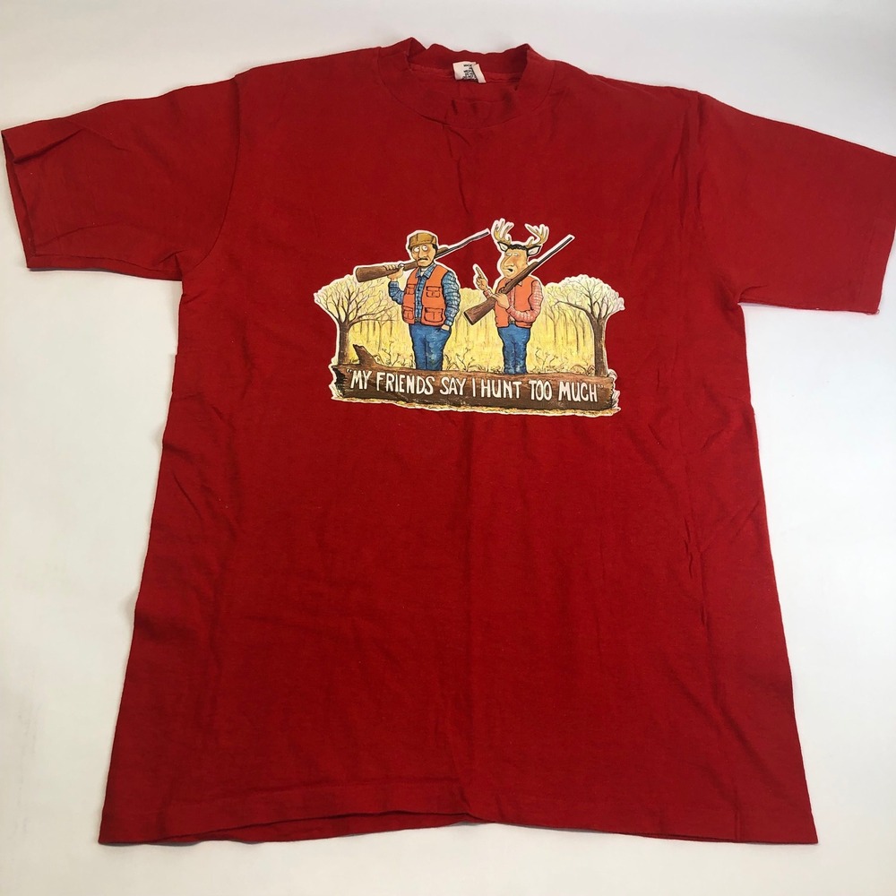Hanes Beefy-T Hunting Graphic Funny Deer Hunter Red T-Shirt Large‎ Single Stitch